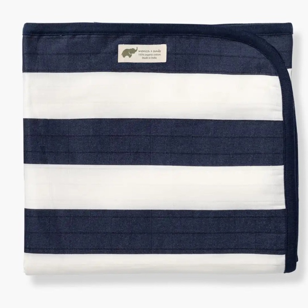 Monica + Andy blue stripe muslin blanket